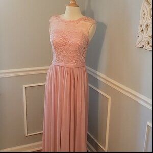 MAY QUEEN Pink Lace Bodice Sleeveless Drop Back Lined Flowy Formal Prom Dress 8